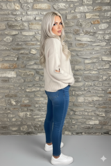 Kolları Kalp Detaylı Triko Kazak Taş