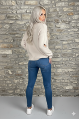 Kolları Kalp Detaylı Triko Kazak Taş