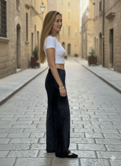 Antrasit Kadife Beli Lastikli Pantolon Bol Paça