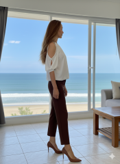 Ironi Pileli Yüksek Bel Pantolon Kahve