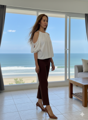 Ironi Pileli Yüksek Bel Pantolon Kahve