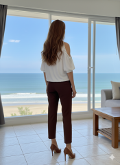 Ironi Pileli Yüksek Bel Pantolon Kahve